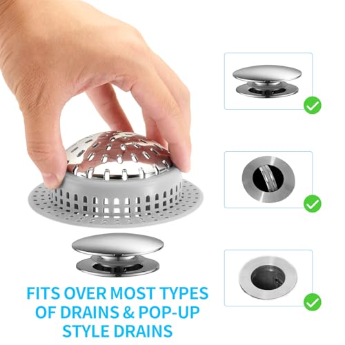Aluvor Bathtub Drain Hair Catcher Shower Drain Cover Sink Drain Protector | Bathroom Sink & Bathtub Drain Strainer for Pop-Up & Regular Drains, grey - size: Large-Grey