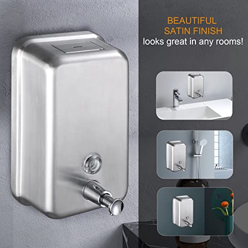 Commercial Soap Dispenser Wall Mount Stainless Steel, Vertical | Rust-Proof Lining and Anti-Leak Pump Liquid Hand 1100ml / 37oz. - size: Vertical