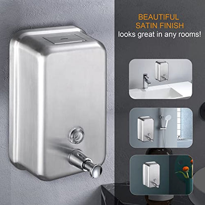 Commercial Soap Dispenser Wall Mount Stainless Steel, Vertical | Rust-Proof Lining and Anti-Leak Pump Liquid Hand 1100ml / 37oz. - size: Vertical