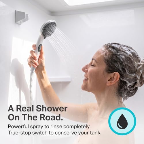 Dura Faucet DF-SA432K-WT RV Handheld Shower Wand Hose Kit (White) | Eco on/off switch pauses flow to save water in tight showers. Fits standard RV shower hoses. - color: White, size: Wand & Hose Kit