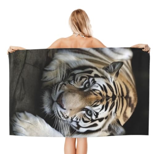 Tiger Lie On Rock Bath Towel Super Absorbent Beach Towels Microfiber Bathroom Towel 32 x 52 Inch - color: Tiger Lie on Rock