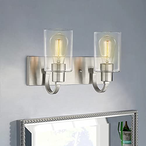 Emliviar 2-Light Bathroom Vanity Light - Bathroom Light Fixture in Brushed Nickel Finish with Clear Glass, YCE237B-2W BN - color: Brushed Nickel - Clear Glass, size: 2-Light