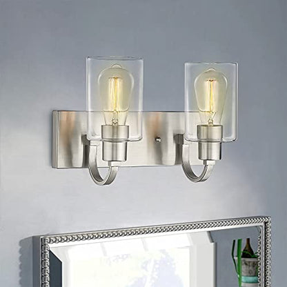 Emliviar 2-Light Bathroom Vanity Light - Bathroom Light Fixture in Brushed Nickel Finish with Clear Glass, YCE237B-2W BN - color: Brushed Nickel - Clear Glass, size: 2-Light