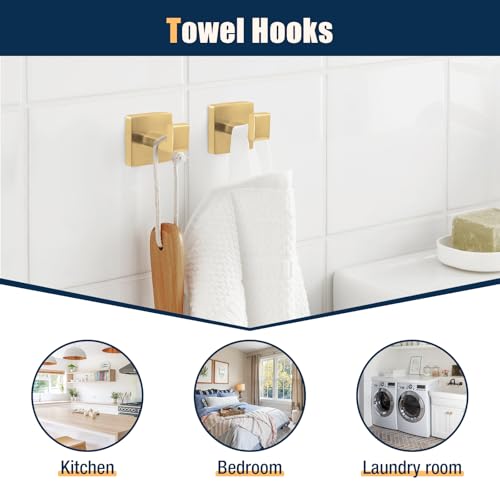 10 Pcs Gold Bathroom Hardware Accessories Set 23.6 Inch Wall Mounted | Bath Towel Bar Kit with Square Towel Racks Ring and Towel Hooks, Paper Holder, 304 Stainless Steel - color: Gold