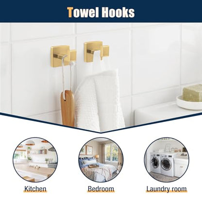 10 Pcs Gold Bathroom Hardware Accessories Set 23.6 Inch Wall Mounted | Bath Towel Bar Kit with Square Towel Racks Ring and Towel Hooks, Paper Holder, 304 Stainless Steel - color: Gold