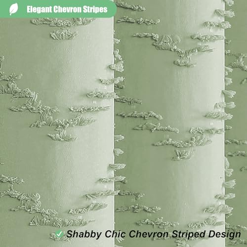 Extra Long Shower Curtain and Liner Set - 84 inch Tall Boho Shower Curtain and Waterproof Clear Liner, Tufted Chevron Striped Tassel Shower Curtains for Bathroom, 12 Hooks, 72x84, Sage Green - color: Sage Green, size: 72"W x 84"L (Pack of 1)
