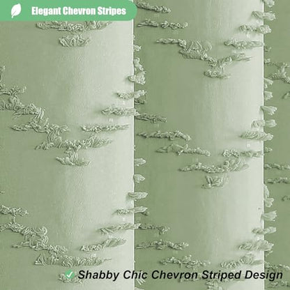 Extra Long Shower Curtain and Liner Set - 84 inch Tall Boho Shower Curtain and Waterproof Clear Liner, Tufted Chevron Striped Tassel Shower Curtains for Bathroom, 12 Hooks, 72x84, Sage Green - color: Sage Green, size: 72"W x 84"L (Pack of 1)
