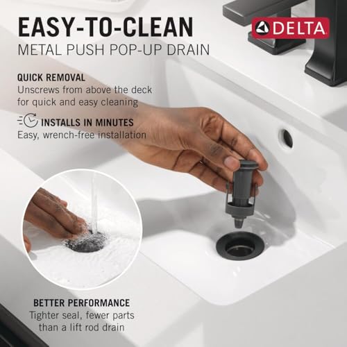 Delta Arvo Matte Black Bathroom Faucet 1 Hole, Single Hole Bathroom Sink Faucet for Vanity, Push-Pop Drain Assembly, Matte Black 15840LF-BL - color: Matte Black