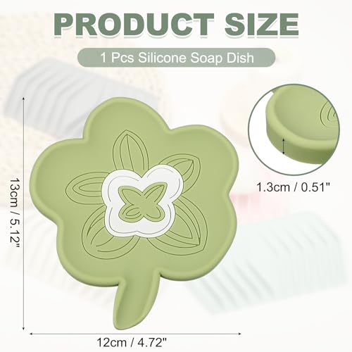 uxcell Silicone Soap Dish with Drain Spout, Portable Self Draining Flower Shape Soap Saver Holder for Bathroom Kitchen Sink, Green - color: Green