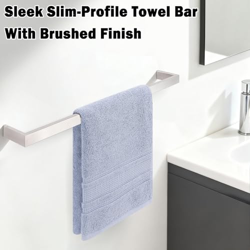 Livabber Square Bath Towel Bar, 304 Stainless Steel Towel Rack, Heavy Duty Towel Holder Wall Mounted for Bathroom Accessories, Kitchen, Brushed Nickel (16 Inch) - size: 16 Inch