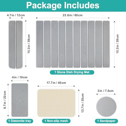 Large Stone Dish Drying Mat for Kitchen Sink Diatomite Countertop Dish | Diatomaceous Earth Mat Dishes Drainer Drying Tray Water Absorbent Quick Draining Pads Fast Foldable Bathroom Drying Mats - color: Light Gray