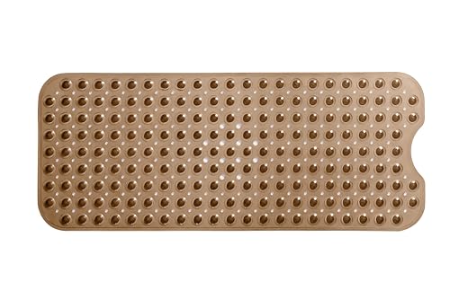Extra-Long Non-Slip Bathtub & Shower Mat 39”x16” (Smooth/Non-Textured Tubs Only) Safe, Clean, Machine-Washable, Superior Grip&Drainage, Vinyl, Transparent Brown - color: Transparent Brown, size: 39" x 16" (Rectangular)