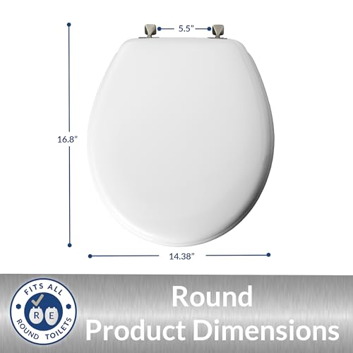 MAYFAIR 844BN 000 Toilet Seat with Brushed Nickel Hinges will Never Come Loose, ROUND, White, 2 Pack - ROUND - size: Round (Pack of 2), style: Brushed Nickel Hinge