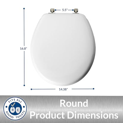 MAYFAIR 844BN 000 Toilet Seat with Brushed Nickel Hinges will Never Come Loose, ROUND, White, 2 Pack - ROUND - size: Round (Pack of 2), style: Brushed Nickel Hinge