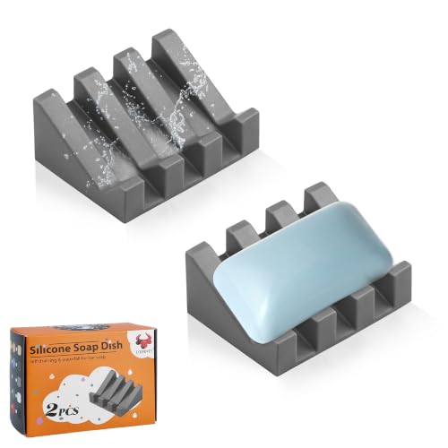 Self Draining Soap Dish Holder,Silicone Soap Dish,for Bathroom,Kitchen, Sponges，Can Extend Soap Life，Keep Soap Bars Dry and Easy Cleaning (Grey,2-Pack) - color: Grey,2-pack