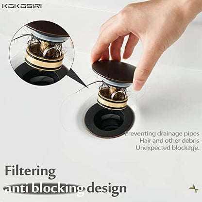 KOKOSIRI Pop Up Sink Drain with Strainer Basket, Oil Rubbed Bronze Bathroom Sink Drain with Detachable Hair Catcher Anti Clogging for Vanity Vessel Sink Without Overflow, C1002ORB - color: Oil Rubbed Bronze