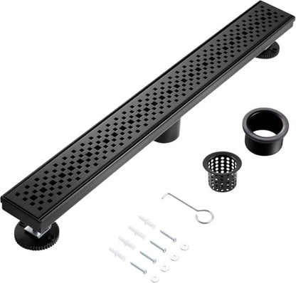 Linear Shower Drain, 32 inch Matte Black | Including Hair Catcher and Removable Grate, 304 Stainless Steel, Easy to Install and Clean (Drain Base Not Included) - color: Matte Black, size: 32 inch