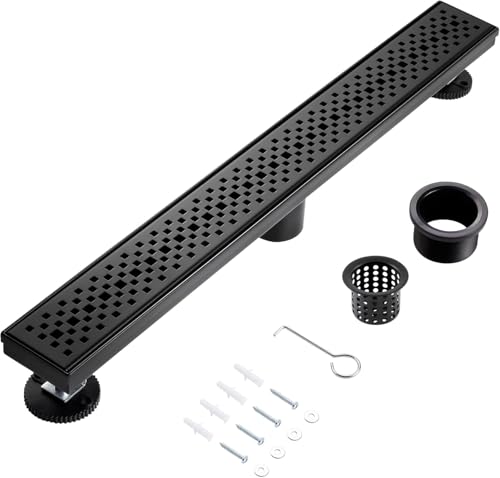 Linear Shower Drain, 32 inch Matte Black | Including Hair Catcher and Removable Grate, 304 Stainless Steel, Easy to Install and Clean (Drain Base Not Included) - color: Matte Black, size: 32 inch