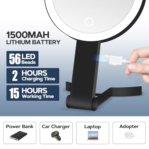 Lighted Makeup Mirror, 30X Magnifying Mirror with Light, Hanging and Handheld Mirror with Handle,Black - color: Black