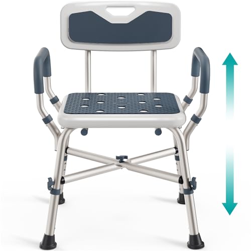 PELEGON Shower Chair for Elderly and Disabled (450lb) with Padded Armrests and Back, Adjustable Height Shower Seat, Heavy Duty Shower Chairs for Inside Shower, Handicap - Blue - color: Dark Blue