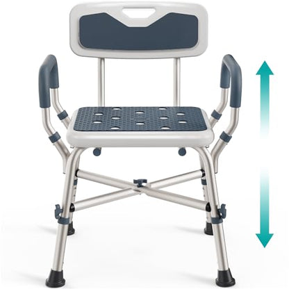 PELEGON Shower Chair for Elderly and Disabled (450lb) with Padded Armrests and Back, Adjustable Height Shower Seat, Heavy Duty Shower Chairs for Inside Shower, Handicap - Blue - color: Dark Blue