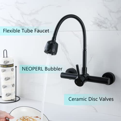 Kitchen Sink Faucet Wall Mount with Sprayer, Stainless Steel Mixer Tap, Matte Black Finish, NSF and Lead-Free Certified for Utility and Laundry Sink Faucets - color: C Style, Matt Black