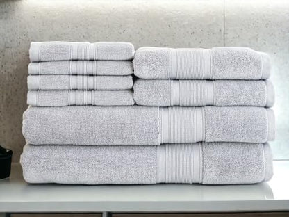 Luzia 8 Piece Bathroom Towel Set - 100% Turkish Cotton, Premium Quality - 2 Bath Towels 2 Hand Towels and 4 Washcloths (Light Grey) - color: Light Grey
