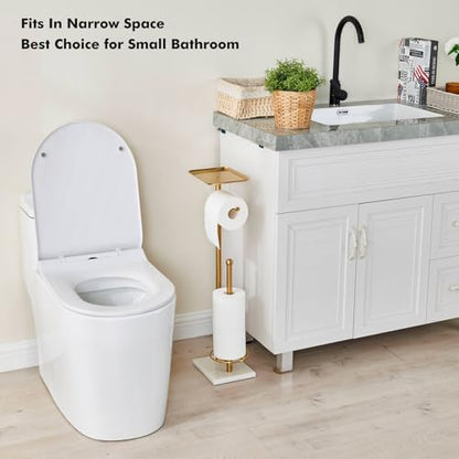 Toilet Paper Holder with Tray At the Top, Sturdy Marble Base No Wobby, Holding Extra 3 Toilet Paper Rolls As Spare Use, Freestanding No Drilling (Gold) - color: Gold