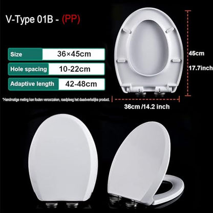 Soft Close Quick Release Toilet Seat - 360° Adjustable Stainless Hinges,V Shape Cover for Easy Cleaning Simple Top Fixing - color: 01b