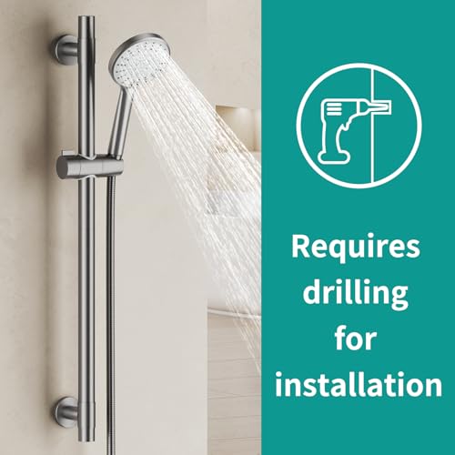 Shower Slide Bar Handheld Shower Head with Hose, 5-Function Hand Shower with Wall Mount，shower slide bar,adjustable height shower head (A-round, Brushed Nickel) - color: Brushed Nickel
