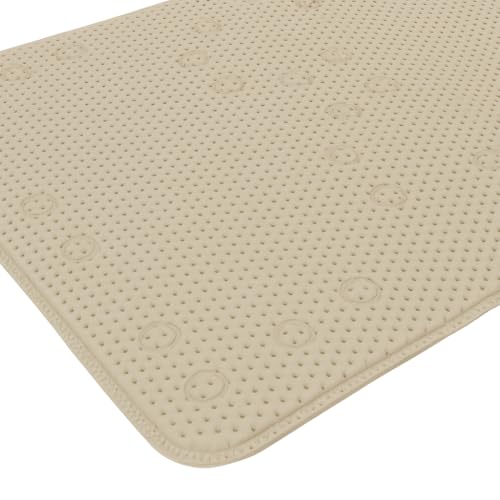 Bathtub and Shower Soft Waffle Cushioned Texture Spa Bathroom Shower and Bath Mat Non Slip 27.5" x 16" with Suction Cups and Drain Holes (Beige) - color: Beige