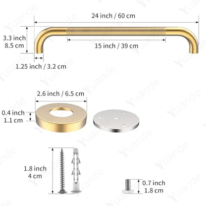 24 Inch Anti Slip Shower Grab Bar,YuanDe Brushed Gold Bath Grab Bar | Stainless Steel Knurled Bathroom Safety Rail, Shower Handrail Support, Handicap Elderly Balance Assist Handles-1.25" Diameter - color: Brushed Gold, size: 24inch-1 Pack