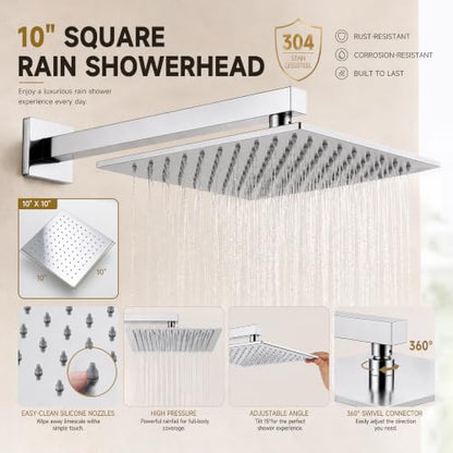 Shower System with Tub Spout, All Metal Bathtub Shower Faucet Set with High Pressure 10 Inch Rain Shower Head and Handheld Shower Head Set, Chrome (Valve Include) - color: Chrome