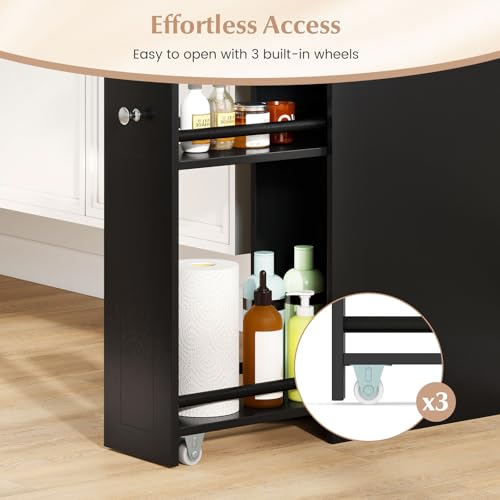 Giantex Slim Bathroom Storage Cabinet, Space-saving Toilet Side Cabinet with Slide-out Drawers on 3 Wheels, Freestanding Narrow Toilet Paper Holder for Living Room, Laundry Room, Compact Space (Black) - color: Black