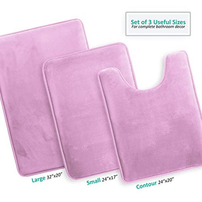 Clara Clark 3 Piece Bathroom Rugs Bath Mat Set, Velvet Memory Foam Bath Mats for Bathroom - Non-Slip, PVC Backing Bath Rugs, Washable - Dries Quickly, Lavender - color: Lavender Dream