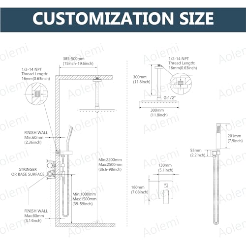 Aolemi Ceiling Shower Faucet Set with Handheld 12" LED Head Brushed Nickel | Handheld Spray,12 Inch Rain LED Head,Shower Valve and Trim Kit,All Metal,Ceiling System,Bathroom Mixer - color: Nickel, size: 12 Inch LED Shower Head