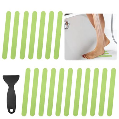 24Pcs Green Bathtub Stickers Non Slip | Anti Slip Shower Strips, Adhesive for Bathroom Bathtub, Shower Floor & Ladders, Includes Scraper - color: Green
