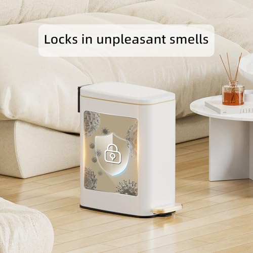 KSSKSS 1.6 Gallon/6L Small Bathroom Steel Step Trash Can, Soft-Close Lid & Fingerprint-Proof, Slim Wastebasket for Narrow Spaces (White) - color: White