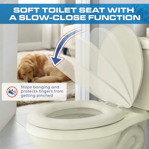 Plexon Soft Cushioned Toilet Seat, Elongated Bone, Slow-Close Lid & Seat, Quick-Release Hinge, Easy To Clean & Change - color: Bone, size: Elongated