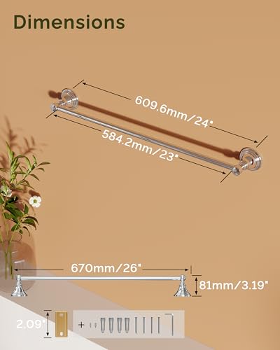 Towel Bar 24inch, Stainless Steel Bathroom Towel Rack Wall Mounted, Heavy Duty Towel Rod, Towel Holders for Bathroom, Kitchen (Chrome) - color: Chrome