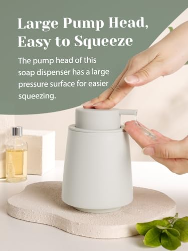 INGOFIN Ceramic Soap Dispenser -14 oz Bathroom Hand Soap Dispenser Liquid Dispenser with Pump Refillable Modern Lotion Dish Dispenser for Kitchen Matte Grey - color: Grey-liquid