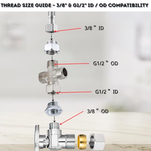 3/8 to 1/2 & 1/2 to 3/8 Faucet Adapter Set, 4 Pack G 1/2 and 3/8 Compression Thread, Nickel Plated Brass Plumbing Reducer Fittings