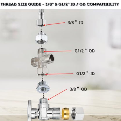 3/8 to 1/2 & 1/2 to 3/8 Faucet Adapter Set, 4 Pack G 1/2 and 3/8 Compression Thread, Nickel Plated Brass Plumbing Reducer Fittings