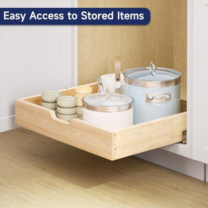 Pull Out Cabinet Organizer, 22.5 in W x 21 in D Solid Wood Slide Out Drawer, Soft Close Sliding Shelf, Bottom or Side Mount for Kitchen Pantry Bathroom, Fits 23.5 in Cabinet Opening - size: 22½” W × 4"H x 21” D