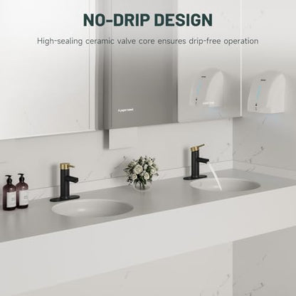 Bathroom Faucet for 1 or 3 Holes, Black and Gold, Brass | Single Handle Bathroom Sink Faucets, Modern Commercial Lavatory Vanity Faucet,with Deck Plate and Supply Line, Pop Up Drain - color: Black & Gold