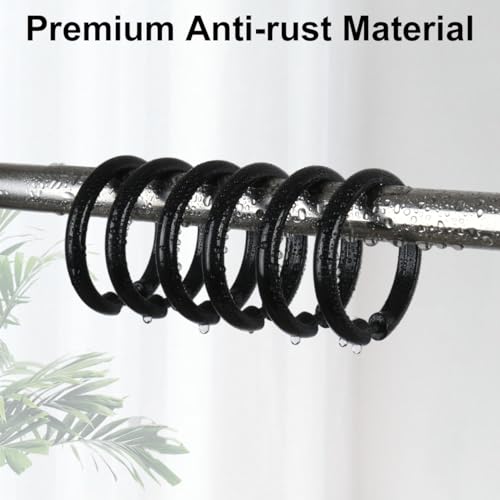 Kutesna 24PCS Shower Curtain Hooks,Black Shower Curtain Rings | Plastic Shower Hooks,Easy to Snap Closure,Rust Proof Anti-Drop Shower Rings,Smooth Sliding Curtain Hooks for Shower Curtains - color: Black