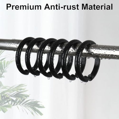 Kutesna 24PCS Shower Curtain Hooks,Black Shower Curtain Rings | Plastic Shower Hooks,Easy to Snap Closure,Rust Proof Anti-Drop Shower Rings,Smooth Sliding Curtain Hooks for Shower Curtains - color: Black