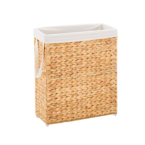 Handwoven Slim Laundry Hamper, 75L Narrow Laundry Basket, Natural Water Hyacinth Basket and Handles and Removable Liner Bag & 2 Mesh Bags (Natural, 75L) - color: Natural, size: 75L