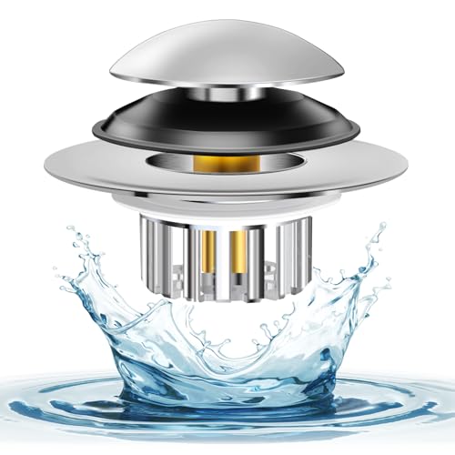 Bathtub Drain Stopper Universal, Pop Up Drain Stopper with Stainless Steel Strainer Basket Hair Catcher, Anti-Clogging Design, Leak-Proof Silicone Ring, for Bath/Sink (1 Pack Tub Drain Stopper)