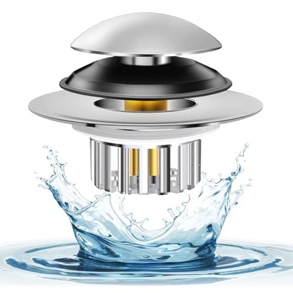 Bathtub Drain Stopper Universal, Pop Up Drain Stopper with Stainless Steel Strainer Basket Hair Catcher, Anti-Clogging Design, Leak-Proof Silicone Ring, for Bath/Sink (1 Pack Tub Drain Stopper)